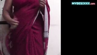 Desi red saree bhabhi homemade romance with her lover