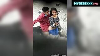 Naughty couple quick outdoor stand fucking secretly recorded