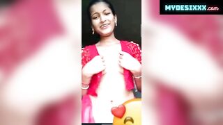 Beautiful slim girl in saree showing her tight boobs