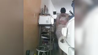 Chubby maid show her pussy and big ass while cooking and serving