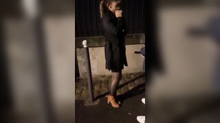 Wife playing rock paper scissors with stranger and kneeling down to suck him off