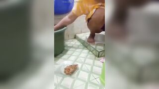 Crazy guy eating her gf dirty poo