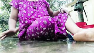 Village aunty outdoor bath part 2