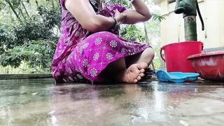 Village aunty outdoor bath part 2