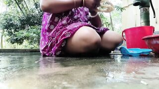 Village aunty outdoor bath part 2