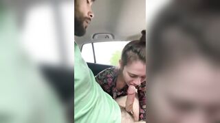 Young hooker giving deep blowjob to taxi driver