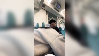 Horny nerd girl sucking black guy in the train on their first date