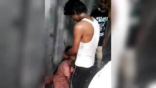 Desi village whore is sucking the cocks of a group of boys together