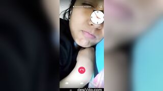 Horny girl showing big boobs to her lover on videocall