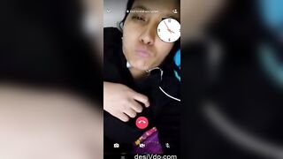 Horny girl showing big boobs to her lover on videocall