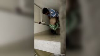 While getting fucked by her bf in the toilet girl realized someone was secretly filming her