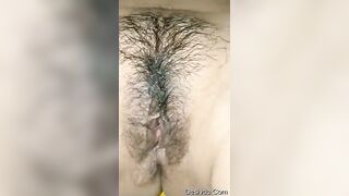 Showed the inside view of young girl hairy pussy