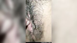 Showed the inside view of young girl hairy pussy