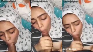 Desi hijabi girl sucking big cock and getting cum facial