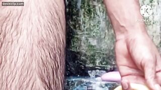 Desi housewife full nude outdoor bathing with hubby