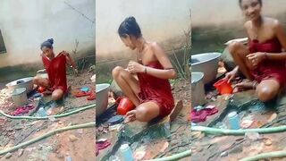 Slim sexy bhabhi outdoor naked bathing