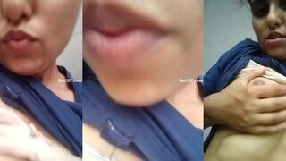 Desi horny girl boob pressing and recording for bf