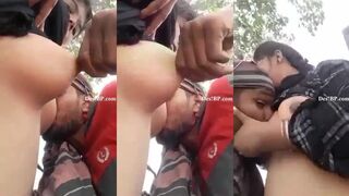 Beautiful girl outdoor boobs sucking by lover